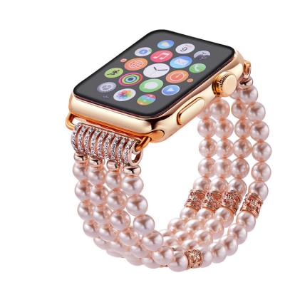 China Handmade Beaded Elastic Bracelet Bead Bracelet Drop Shipping Adjustable Jewelry Strap For Iwatch Series Se 6/5/4/3/2/1 Women Girl for sale