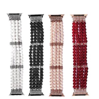 China Adjustable Wholesales Elastic Crystal Beaded Bracelet Watch Band Price Strap For Apple iWatch Serie 6 5 4 3 2 1 for sale