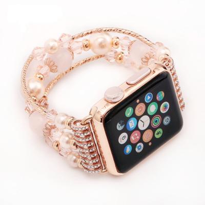 China Adjustable For Apple Watch Series 3 Se 4 5 6 Se Women's Jewelry Bead Strap For iWatch 38mm 42mm 40mm Natural Agate 44mm Watch Band for sale