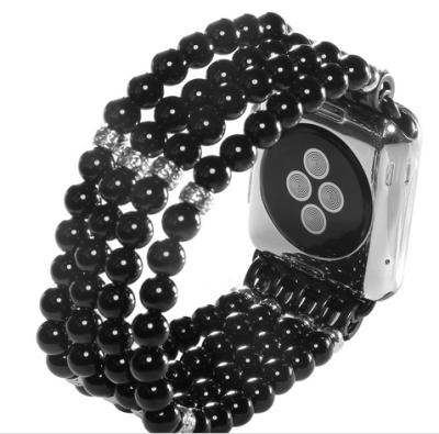 China Fancy Crystal Agate Beaded Stretch Elastic Strap Adjustable Gorgeous Watch Band For Apple Watch All Series 38/40mm 42/44mm for sale