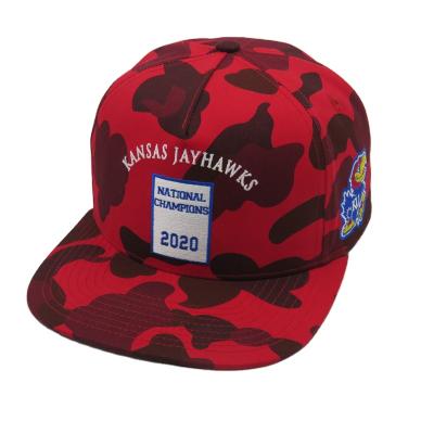 China Red Flat Snapbacks Women Snapbacks Logo Embroidery Patch Premium Quality Camouflage Baseball Cap Custom COMMON COMMON Brim 5 Panel for sale