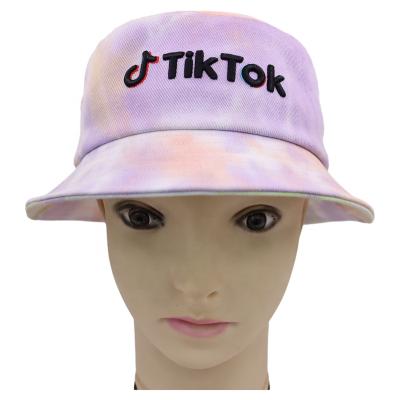 China Custom Embroidered Picture Bucket Hats For Female Cool Cotton Tie Dye Bucket Hat Rainbow Pink Colors for sale