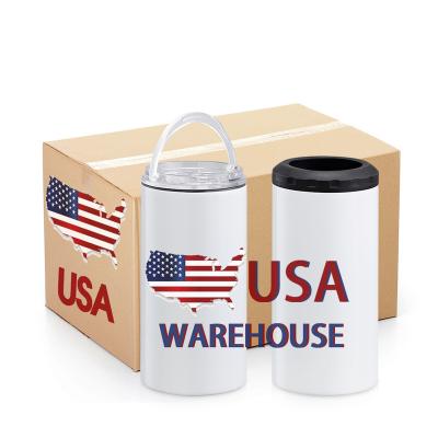 China Sustainable Us Warehouse 16oz Can Cooler Stainless Steel Can Bottle Cooler Kooze 4 In 1 Wine Beverage Drink White Sublimation Can Cooler for sale