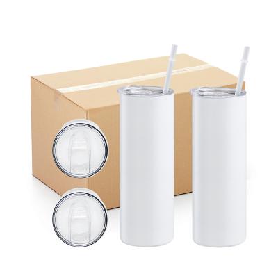 China Sustainable Wholesale 20oz 600ml White Double Walled Blanks Sublimation Stainless Steel Mug 20 OZ Skinny Sublimation Tumbler with Straw for sale