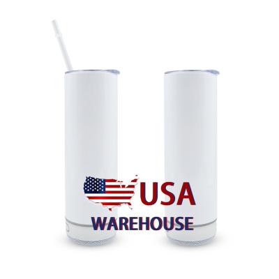 China Sustainable USA Warehouse 20oz Blanks Sublimation Speaker Straight Tumbler with Speaker Sublimation Water Bottles Blue tooth Tumbler Speaker for sale