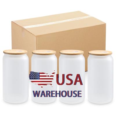 China Sustainable USA Warehouse Sublimation Blanks 16oz Frosted Clear Cola Soda Shaped Cups Beer Can Glass With Straw And Lid Sublimation Printing for sale