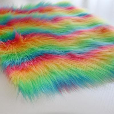 China Hot New Artificial Fur Fabric Color Artificial Fur Rainbow Faux Fur Fabric for sale