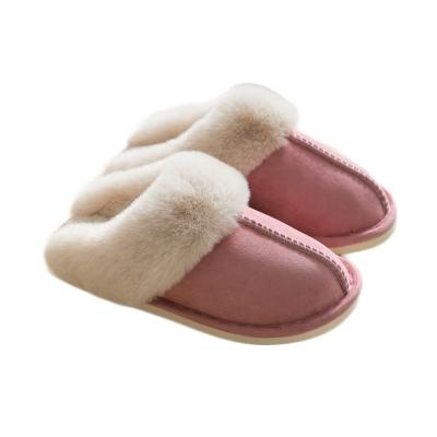 China Disposable Women's Classic Suede Warm Soft Unique House Slippers Scuff With Faux Fur Collar for sale