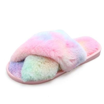 China Cheap Strip Women's Disposable Plush Fleece Indoor Bedroom Plush Slippers Cheap Fluffy Slides Slippers With Fur for sale