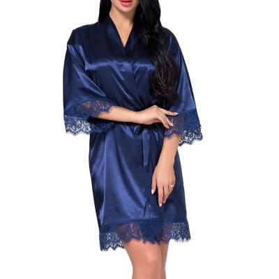 China Wholesale QUICK DRY Silk Long Robe Women's Simple Wedding Lace Sleepwear Lace Sleepwear for sale