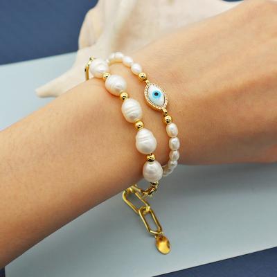 China 6mm Map Freshwater Pearl Woman Adjust Cubic Zirconia Jewelry Set Rope Evil Eyes Gold Plated Glass Bracelet for sale