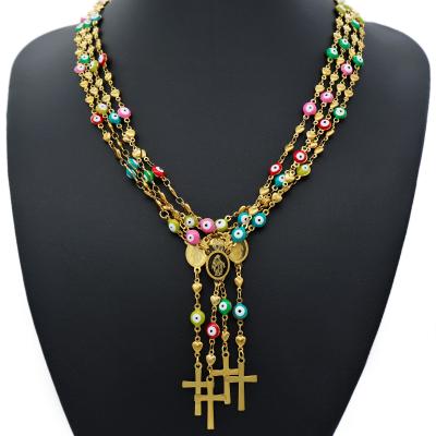 China FASHIONABLE 2021 Women Trendy Gold Plated Turkish Eye Necklace Evil Eyes Cross Jewelry for sale