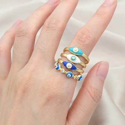 China Card Good Quality Wholesale Fashion Women's Party Blue Eye Jewelry Resizable Enamel Blue Eye Jewelry Evil Eyes Gold Plated Crystal Rings for sale