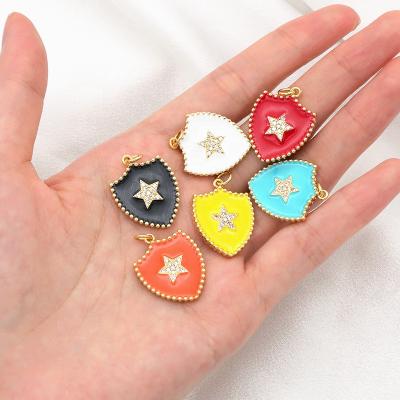 China Diy Gold Plating Star Enamel Brass Crystal Pendant Custom 6 Color Optional Trendy Women Making Jewelry for sale