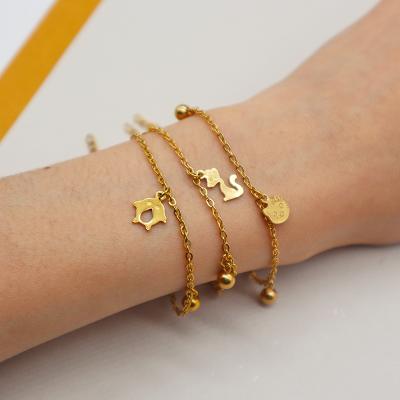 China 2021 Trendy Animal Map Charms Women Jewelry 18K Gold Plated Stainless Steel Bracelet for sale