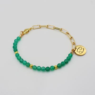 China Map Oval Brass Chain Charms Bracelets Natural Stone Green Avenurine Beaded Bracelet for sale