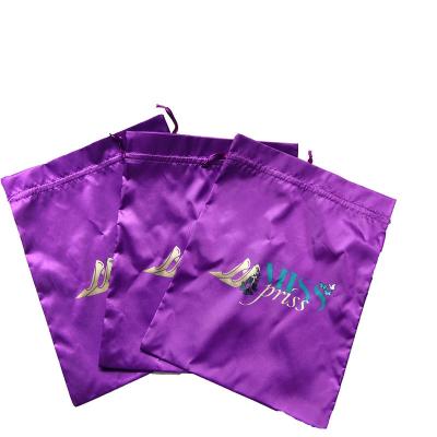 China Custom Drawsting Pouch Logo Printed Satin Shoe Dust Packaging Bags for sale