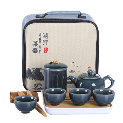 China CLASSIC China-chic split piece tea set kungfu gift ceramic pot one four kiln tea set GE cups for sale