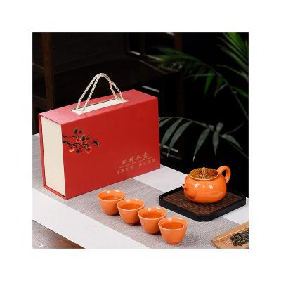 China Festival CLASSIC gifts Customized Logo creative ceramic one pot four cup kungfu tea set for sale