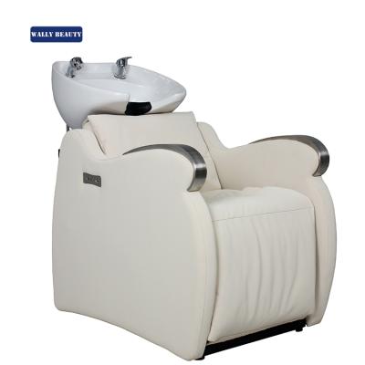 China Modern Wallybeauty Hair Salon Furniture Ceramic Bowl Electric Backwash Sink Shampoo Chair for sale