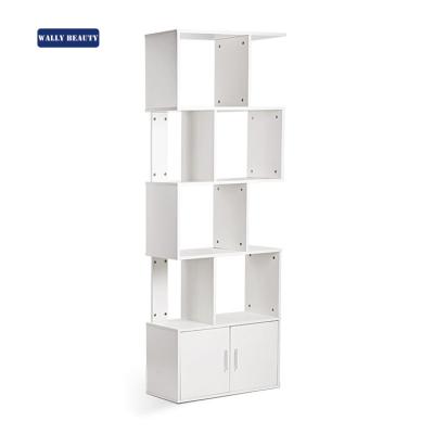 China Wallybeauty Cheap Storage Things Barber Shop Furniture Tall Price MDF Display Rack for sale