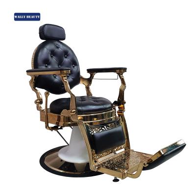 China Wallybeauty antique gold barber shop furniture hairdressing salon equipment traditional barber chair for sale