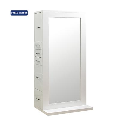 China Fashion Traditional Style Wallybeauty Hair Salon Cabinet White Hairdressing Mirror Styling Station for sale