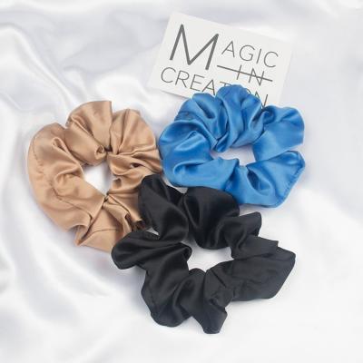 China Fashionable Hair Accessories Strong Elastic Silk Ladies Printed Slim Pony Tail Women Silk Scrunchies Custom Made for sale