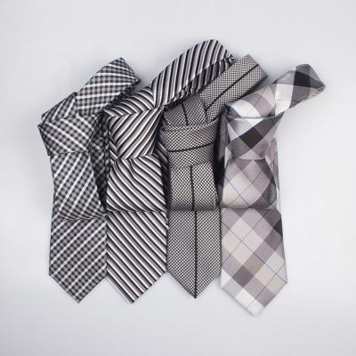 China 2021 Black Printing Custom 100% Polyester Tie Strips Checks Style Woven Polyester Suit Mens Business Neck Ties for sale