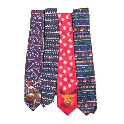 China Custom 100% Polyester Wholesale Festival Print Elk Pattern Christmas Music Men Neck Tie for sale