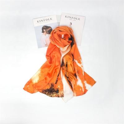 Cina Long No Minimum 100% Pure Silk Scarf Designs Digital Printing Custom Print Silk Scarf in vendita