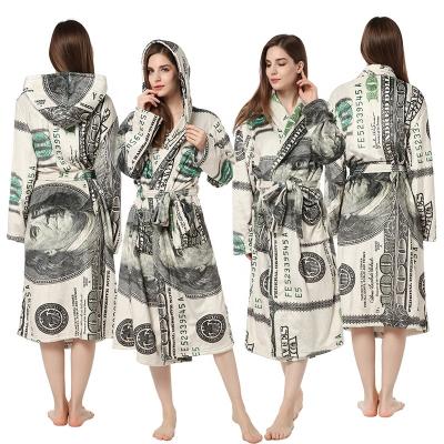 China 2021 Winter Print Silver Breathable Luxury Sexy Flannel Bathrobe Long Robes Custom Made Women Silk Warm Pajamas for sale