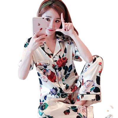 China QUICK DRY in color hooded women's turquoise sale bow collar collar sleepwear floral print pajamas for sale