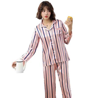 China Genuine QUICK DRY Women's Striped Sleepwear Pajamas Square Neck Collar Corduroy Fabric Sleep Tops Full Sleepwear Pajamas for sale