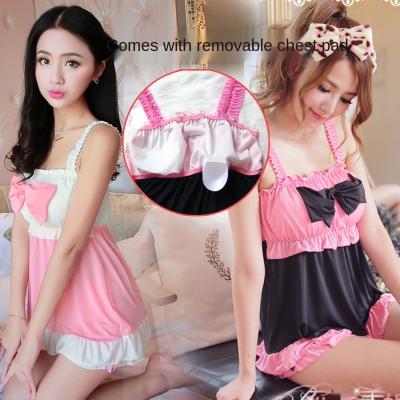 China QUICK DRY Women Summer Cute Neck Suspender Skirt Nylon Fabric One Shorts PAJAMAS Butterfly Two Piece Set Pajamas for sale