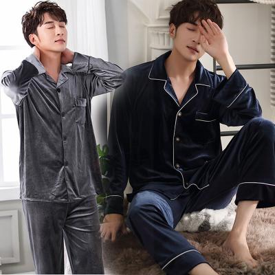 China Other autumn and winter men's long sleeve thickened two-piece suit lovers lapel pants soft comfortable velvet pajamas for sale