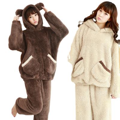 China Other women's lovely long sleeve thickened bear hooded cashmere pajamas suit factory direct sales for sale