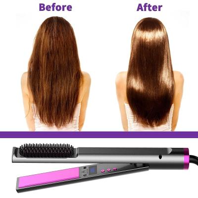 China Safety 3 in 1 Ceramic Tourmaline Flat Iron for Comb Hair Straightener and Curler Comb Hot Hot Hair Brush for sale