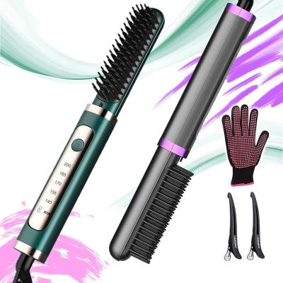 China Nondisposable Portable Hot Airbrush Reduce Frizz Iron 25W Hair Straightener Brush Ceramic 2 in 1 Curler and Straightener for sale