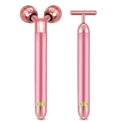 China Face Lift Home Use Beauty Equipment Face Massager Kit 3D Gold Face Roller T Shape Massager Facial Set Facial Care Tool for sale