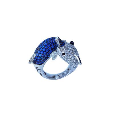 China Fashion Cute Ladies Stone Rings Dolphin Shaped Blue Gemstone Rings for sale