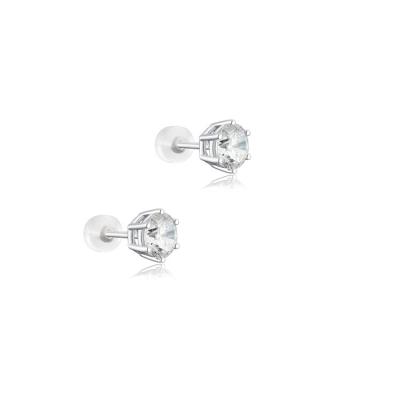 China Hot Sale Fashion Minimalist Round Diamond Ear Piercing Earrings Studs Zircon Bezel Setting for sale