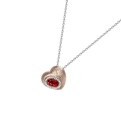 China Other 925 Sterling Silver Women Red Cubic Zirconia Love Heart Shape Pendant Necklace for sale