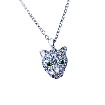 China Other Fashion Man Necklace 925 Sterling Silver Micro Paved Zircon Leopard Head Pendant for sale