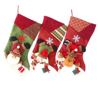 China Cotton Christmas Stocking Decoration Beautiful Red Green Fleece 3D Christmas Stocking for sale