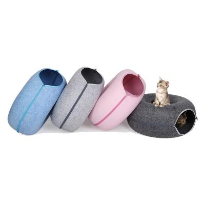 China Fashion Breathable Pet Tunnel Tough Felt Cat House Cave With Zipper Indoor for sale