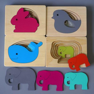 China Europe 5 Layers Wooden Animal Jagged Shape Gradient Color Panel Puzzle Change Early Education Montessori for sale