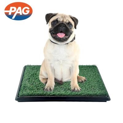 China Viable Portable Absorbent Non-Toxic Artificial Grass Mat With Tray For Dog Pampers Puppy Training Potty Trainer for sale