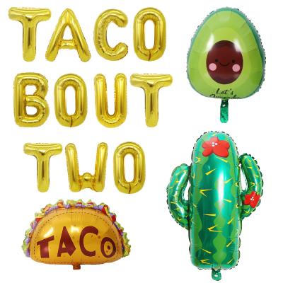 China 2nd Birthday Party Decorations Cactus Balloons Foil Paper Toppers Taco Mexican Access Two Second Party Kit for sale