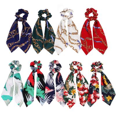 China Fabric Satin Ribbon Hair Scrunchies Bows Scarf Scrunchies Hair Ties Accessories for sale